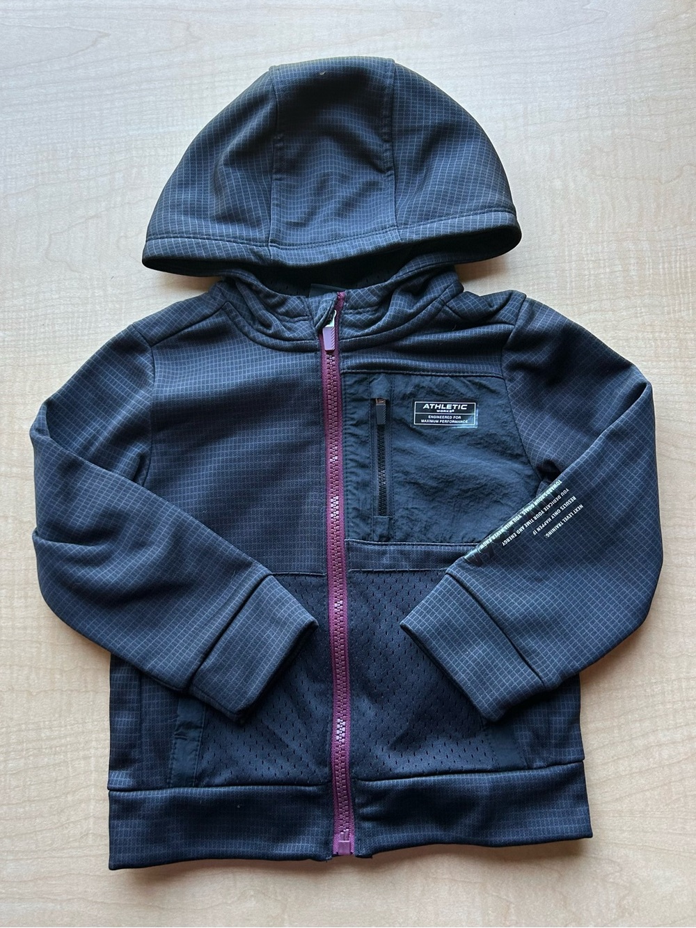 Athletic Works Toddler Boys Tech Mesh Full Zip Hooded Jacket Gray Purple 3T